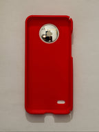 Red phone case with a brand logo on a light gray background